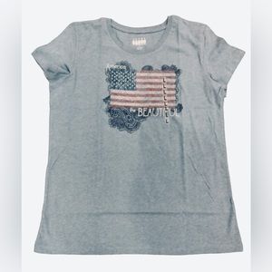 NWT America the Beautiful Heather Blue Ladies LARGE Short Sleeve Crewneck